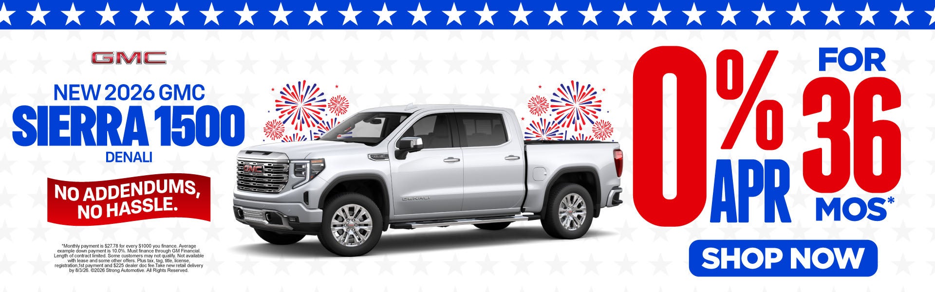 2026 GMC Sierra 1500 DENALI	0% APR FOR 36 MONTHS* 