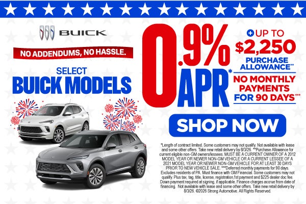 SELECT BUICK MODELS	"0.9% APR* Plus, up to $2,250 purchase a