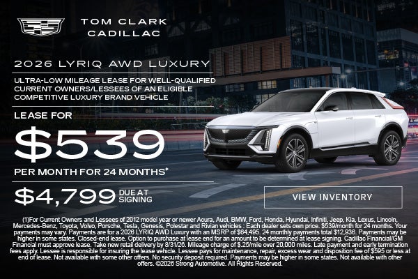 "2026 CADILLAC LYRIQ AWD LUXURY Ultra-low mileage lease for 