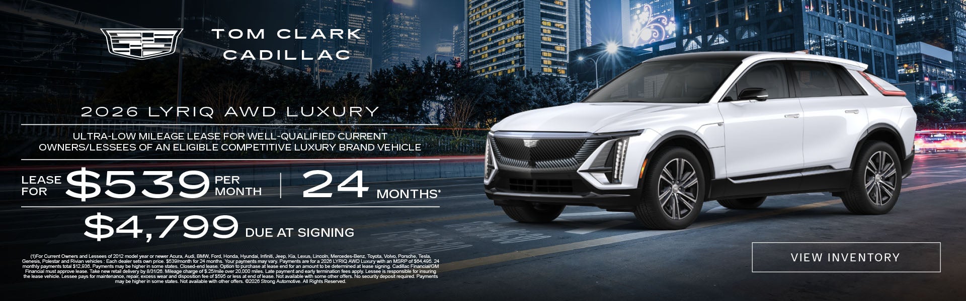 "2026 CADILLAC LYRIQ AWD LUXURY Ultra-low mileage lease for 