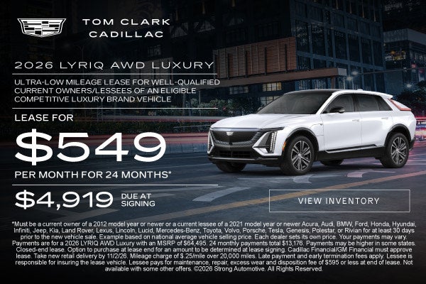 "2026 CADILLAC LYRIQ AWD LUXURY Ultra-low mileage lease for 